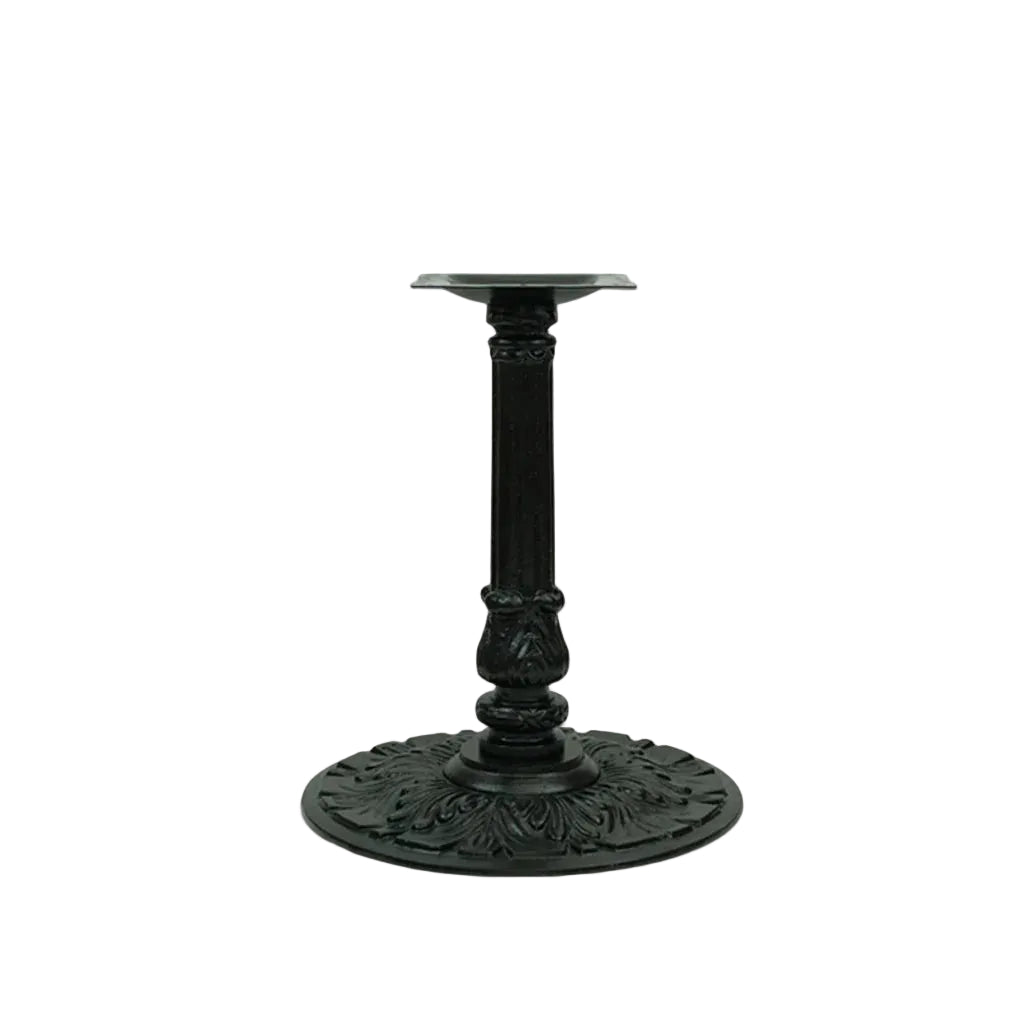 Black cast table base with round foot and vertical pedestal column