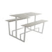 Monterey table set with concrete-look top and bench, white metal frame