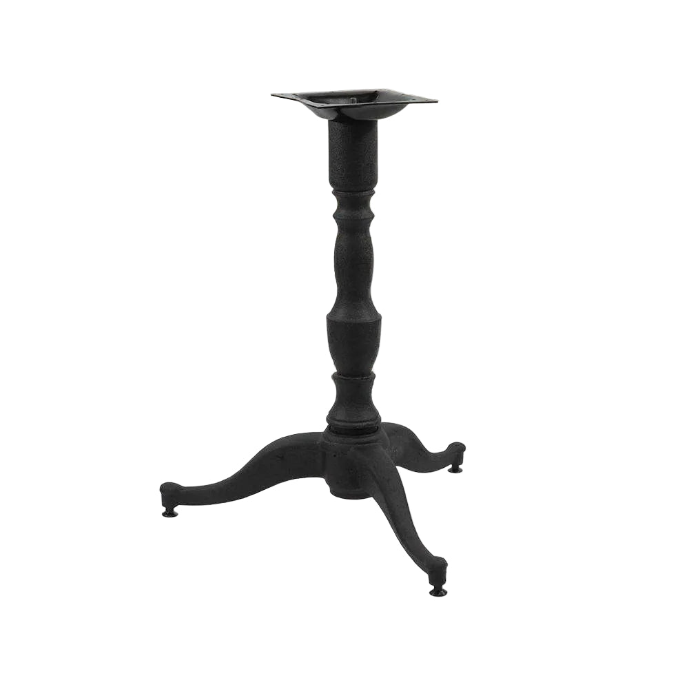 Black 3-leg table base with square top plate and curved tripod legs