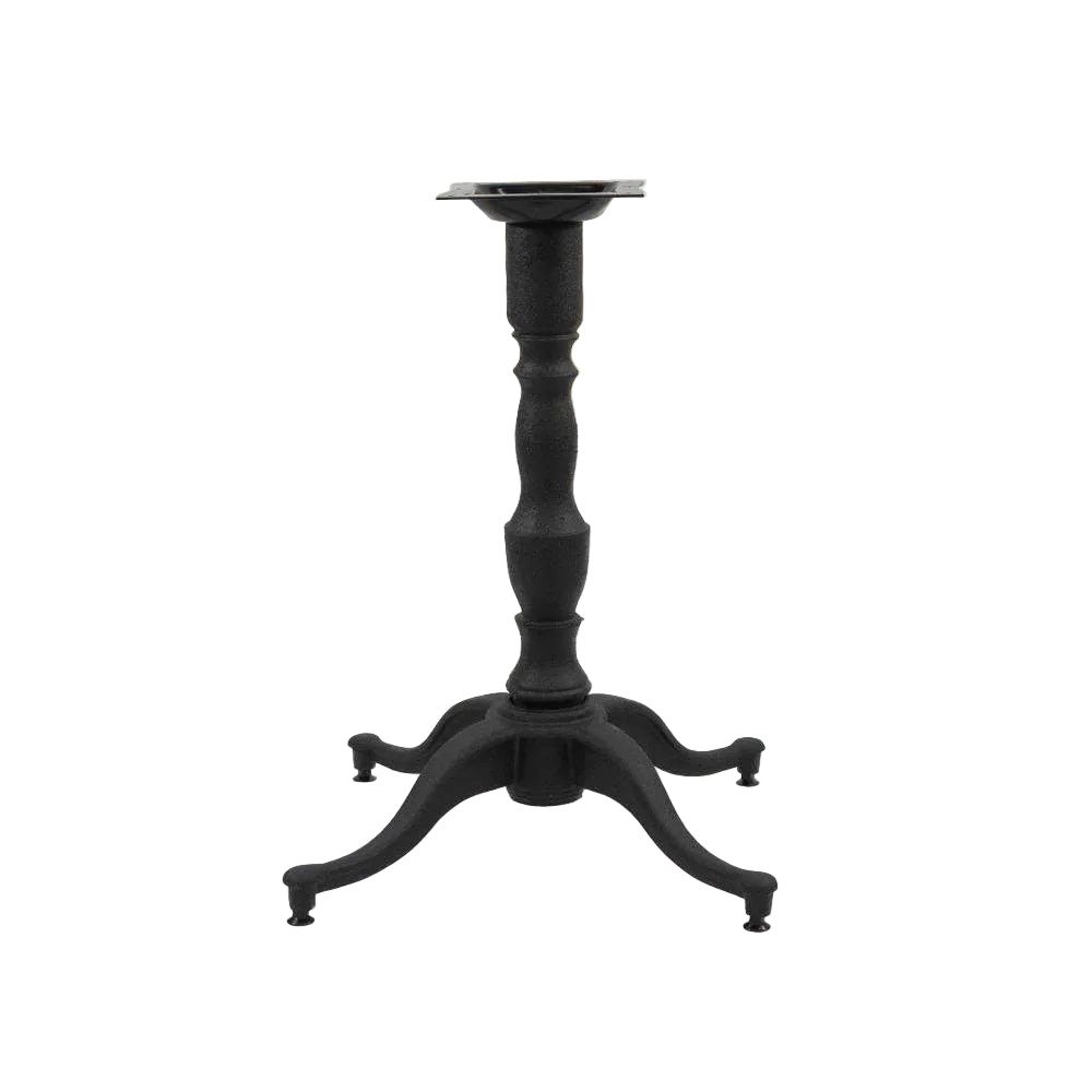 4-leg table base with dark finish, turned column and flared pedestal feet