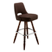 Fudge Brown Celine modern bar stool featuring a sculptural cutout back and a softly cushioned upholstered seat with a minimalist wooden frame