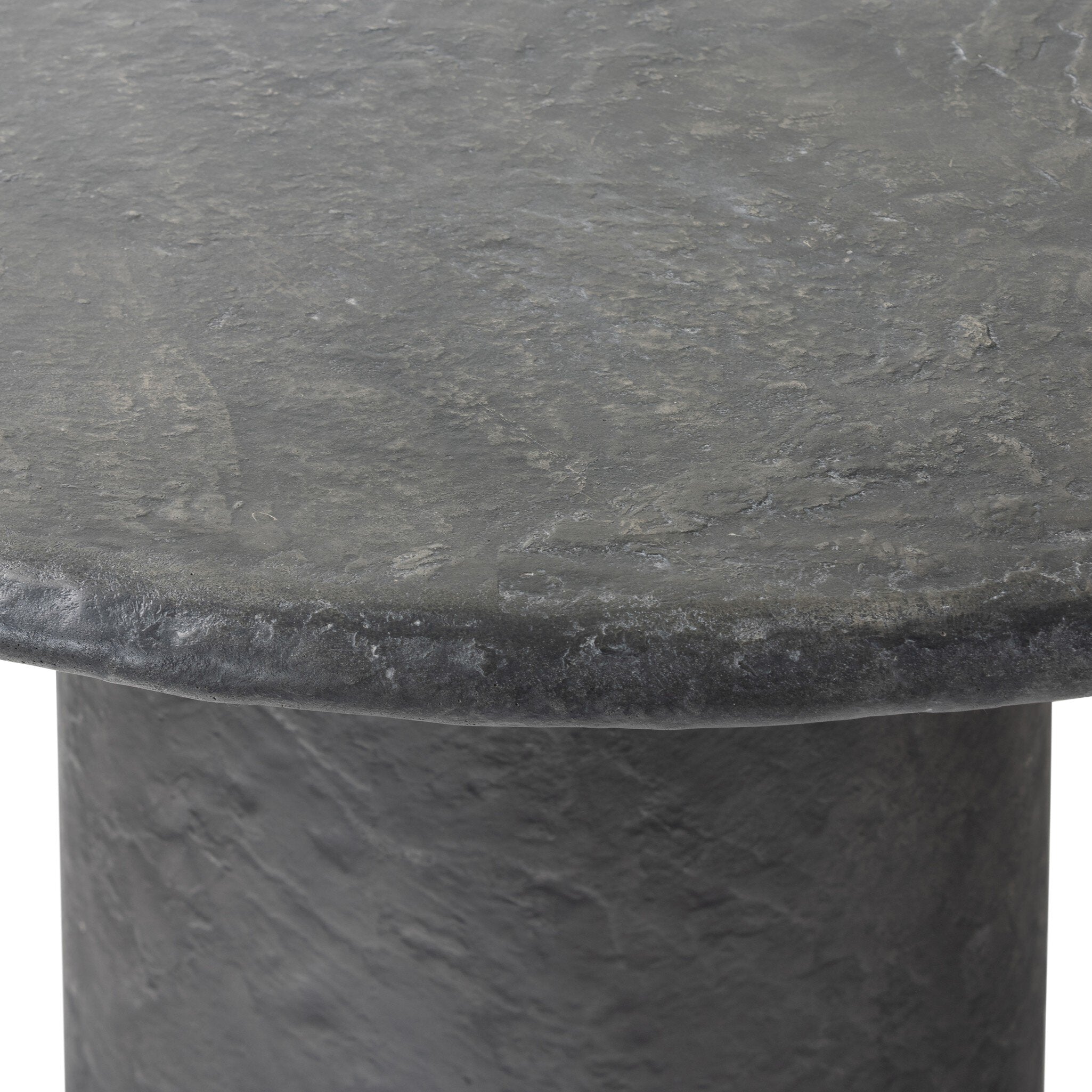 Bonnie dining table 48.5 in top-to-base seam detail, textured black concrete