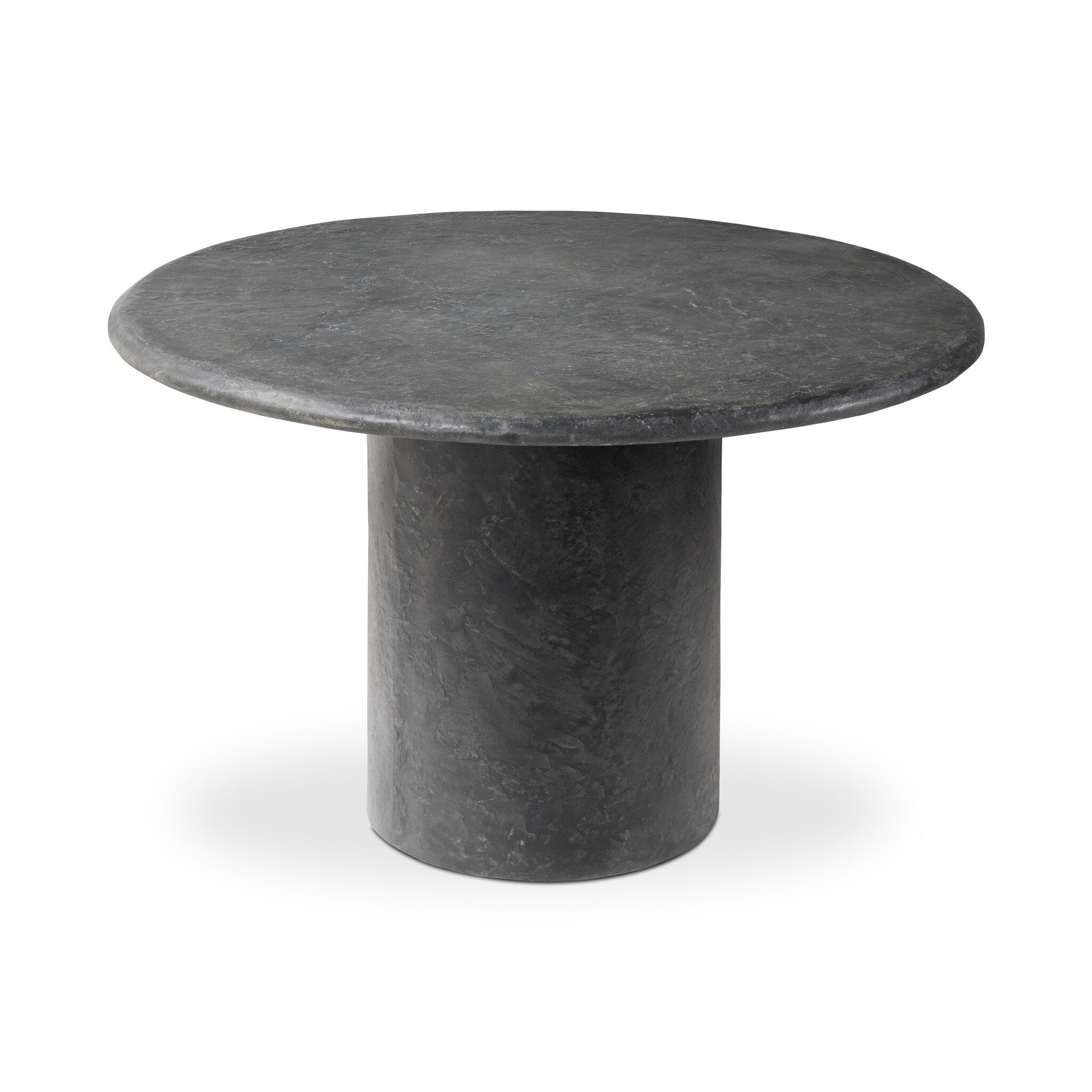 Bonnie dining table 48.5 in with round textured black concrete tabletop and pedestal leg