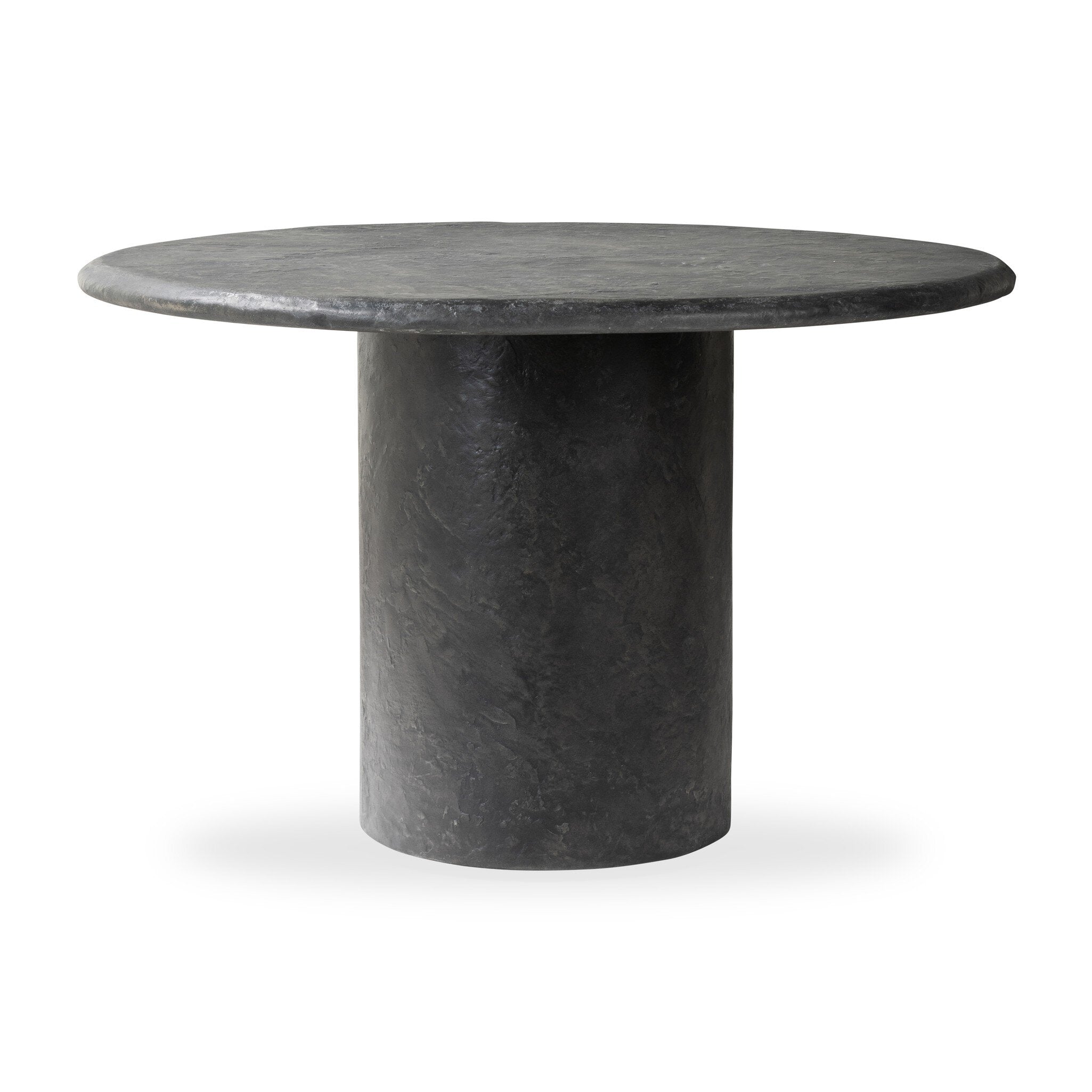 Bonnie dining table 48.5 in with round textured black concrete top and pedestal base
