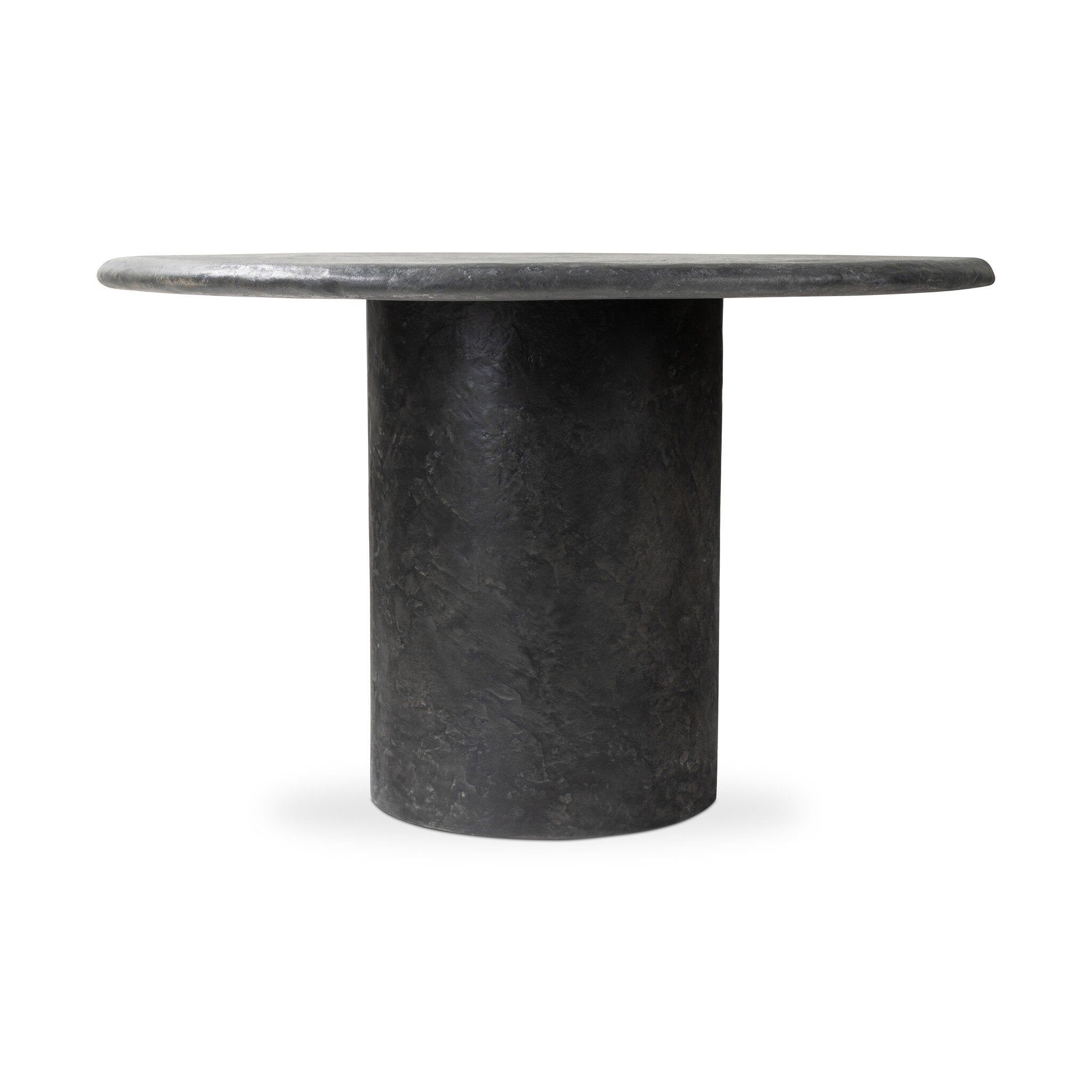 Bonnie dining table 48.5 in with round textured black concrete top and cylindrical pedestal