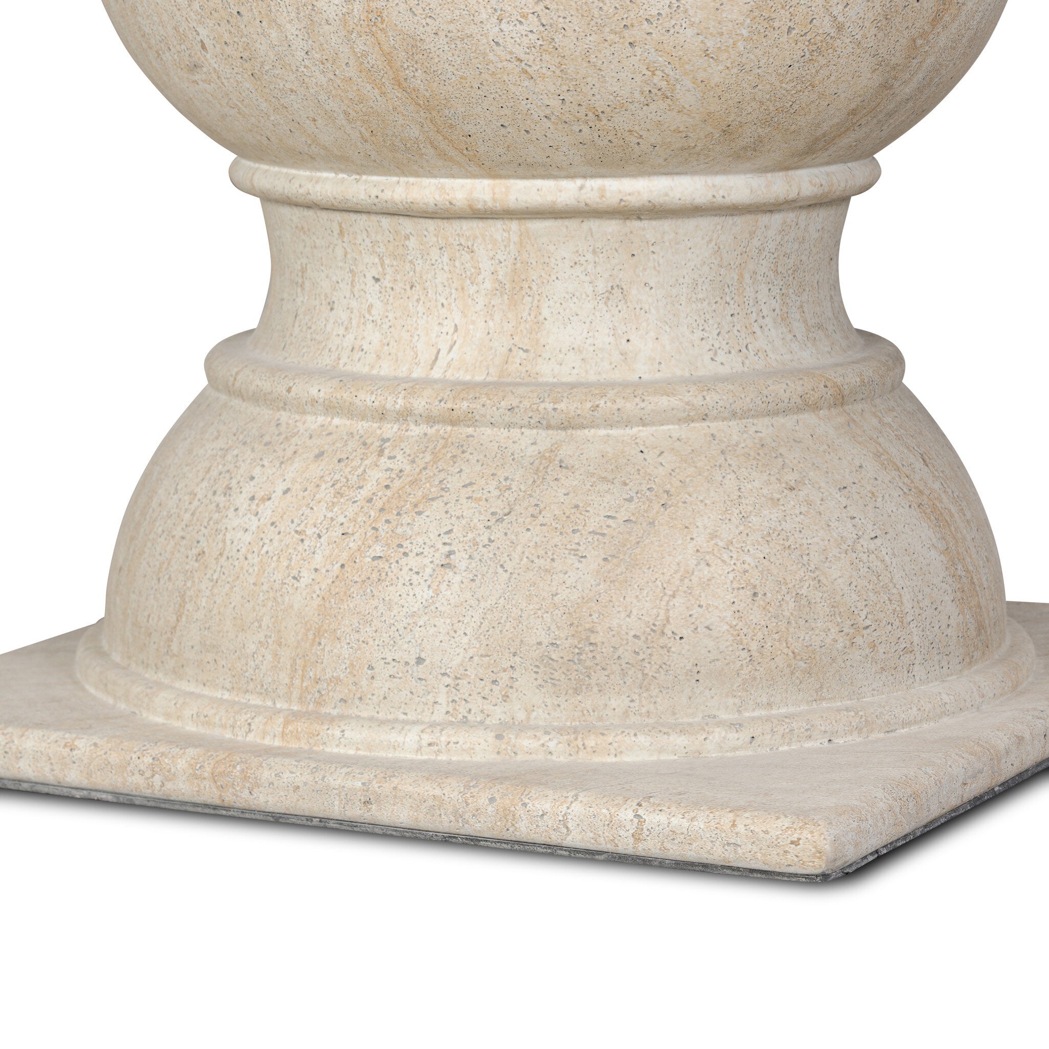 Dining table pedestal base in light beige faux travertine with sturdy foot
