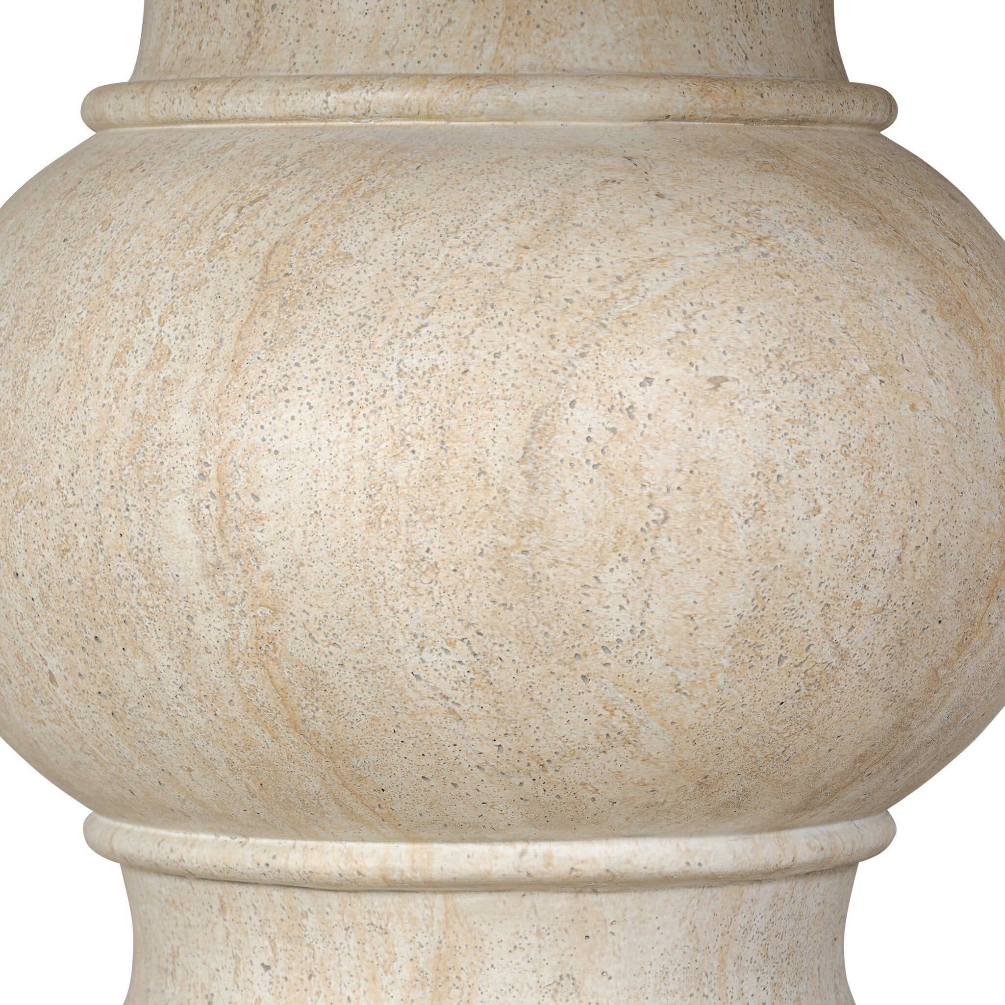 Sculpted faux travertine dining table pedestal in light beige with rounded segments