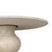 Dining table top over pedestal base, faux travertine in light beige speckled texture
