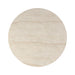 Round faux travertine dining table top in light beige with speckled texture