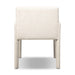 Off-white upholstered dining chair front view with tall backrest and padded seat.