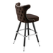 Fudge Brown Prescott Cowboy bar stool featuring classic button tufting and a 90-degree auto-return black metal swivel base with performance upholstery