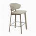 Light taupe upholstered bar stool with taupe legs and chrome footrest