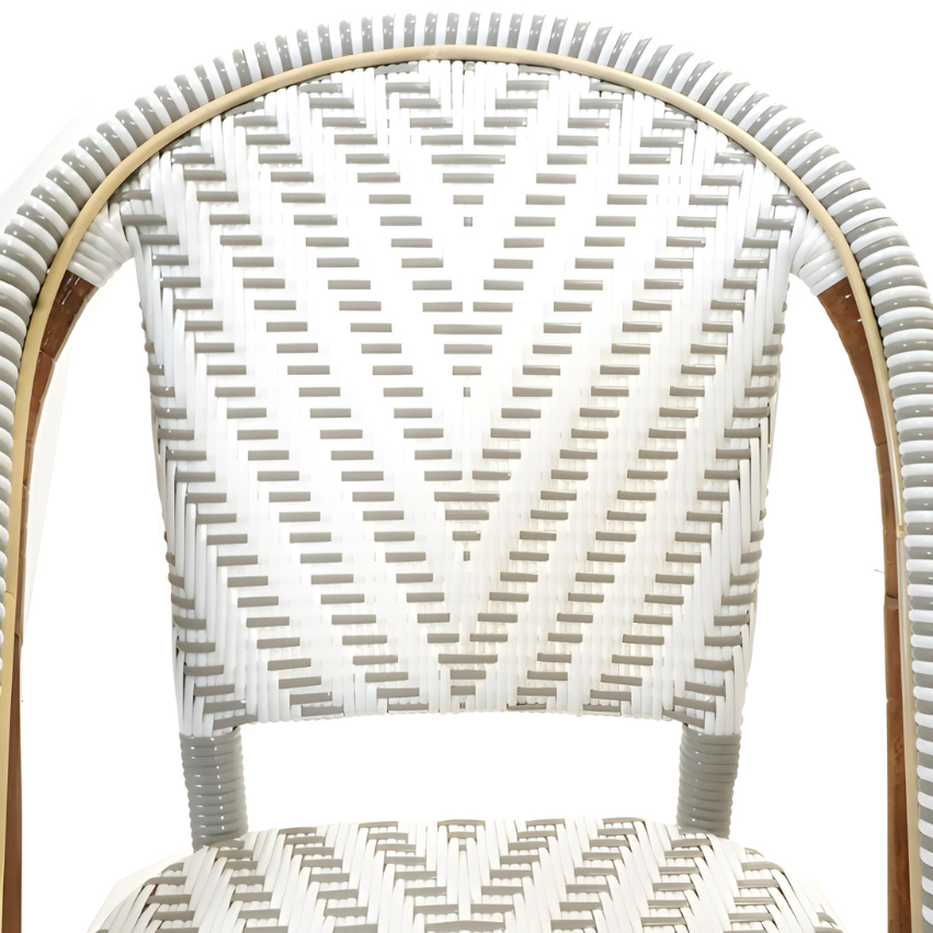 Nautilus side chair backrest close-up with white woven lattice and curved frame