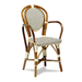 Galley side chair with light wood frame and woven black-and-white seat and backrest