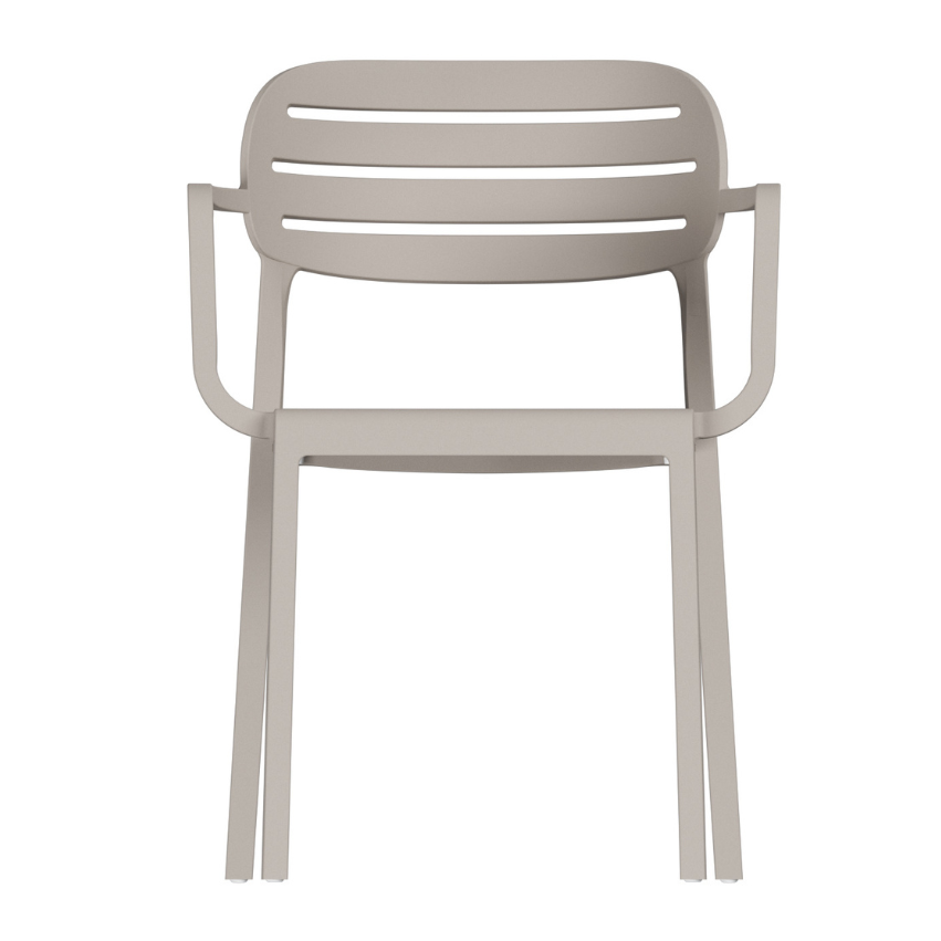 Luna arm chair with slatted back and armrests, light taupe finish