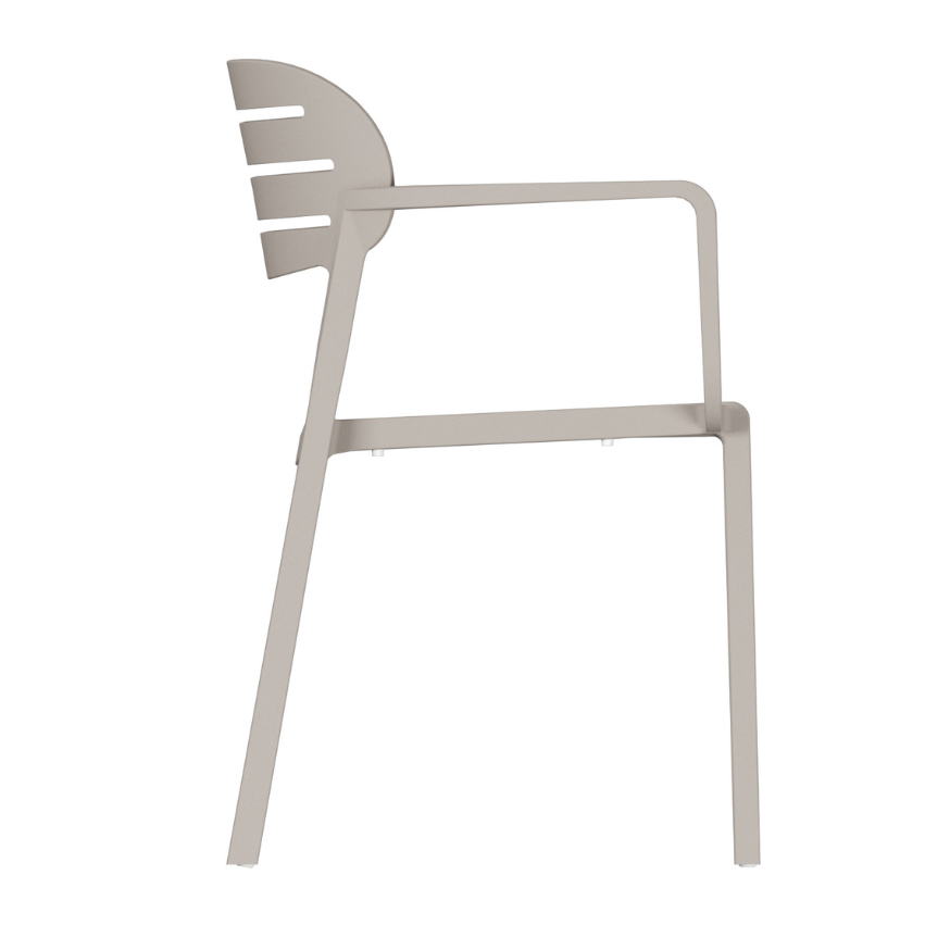 Luna arm chair side view with armrests, light taupe finish