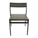 Dark outdoor side chair with horizontal slats on seat and backrest
