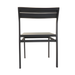 Dark outdoor side chair with open frame and slatted seat panel and backrest