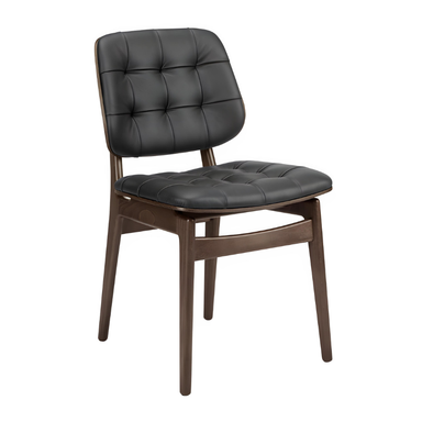 Sutton side chair with dark button-tufted seat, dark brown wood frame, padded backrest