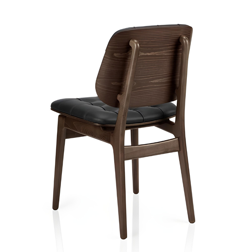 Sutton side chair with black padded seat and dark brown wood backrest, armless style