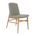 Upholstered side chair with light gray seat and back, natural wood frame