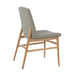 Upholstered side chair with light gray seat and back, light wood frame