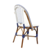 Side chair with white back panel and seat, navy woven grid, and blue accent bands