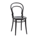 Astoria side chair with curved hoop back and round black seat, tapered legs.