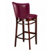 Maroon Rouge Court Drake Wood Bar Stool with a rectangular upholstered backrest, padded seat, and a dark wood frame with a footrest
