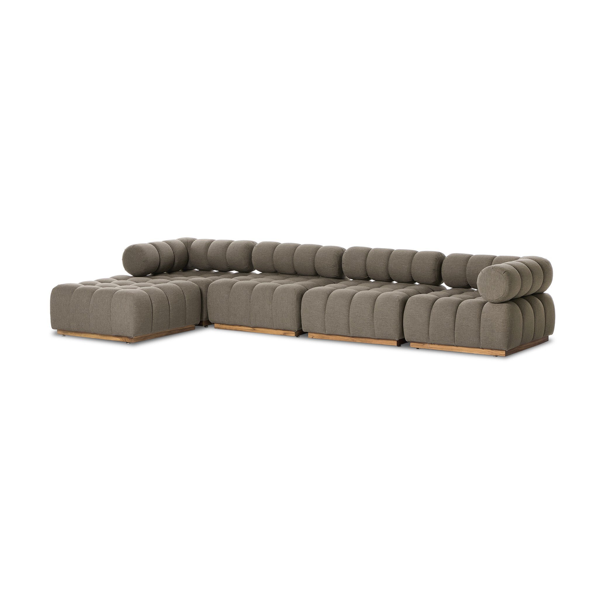 Alessi Fawn outdoor sectional with scalloped back cushions and attached chaise section