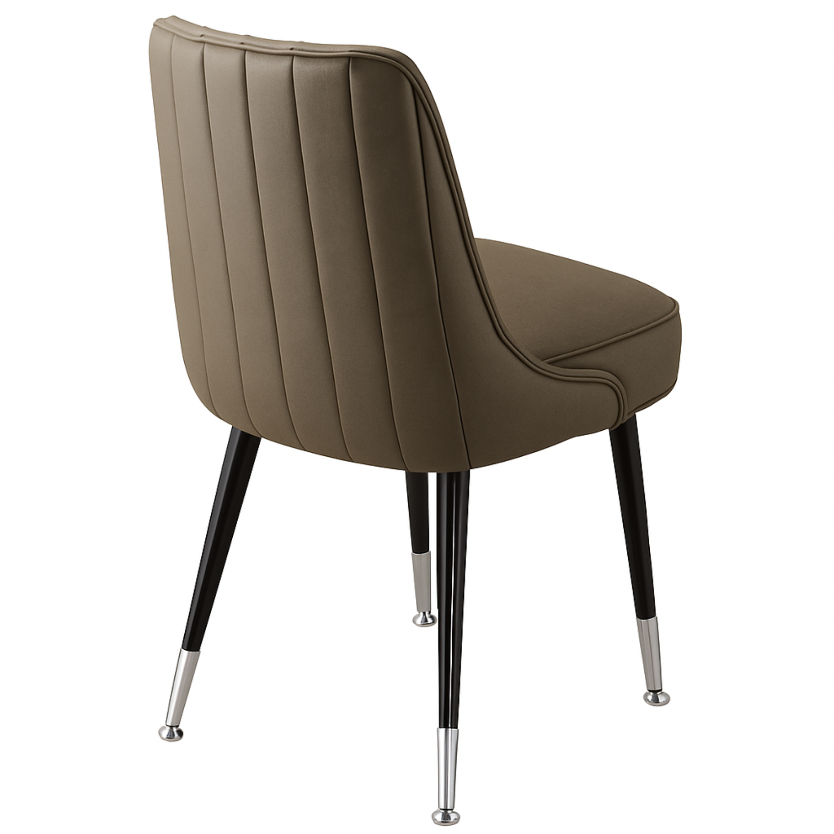 Angled Back Marquette Club Chair with a natural black frame and silver feet, sling-style back, and porcini performance fabric