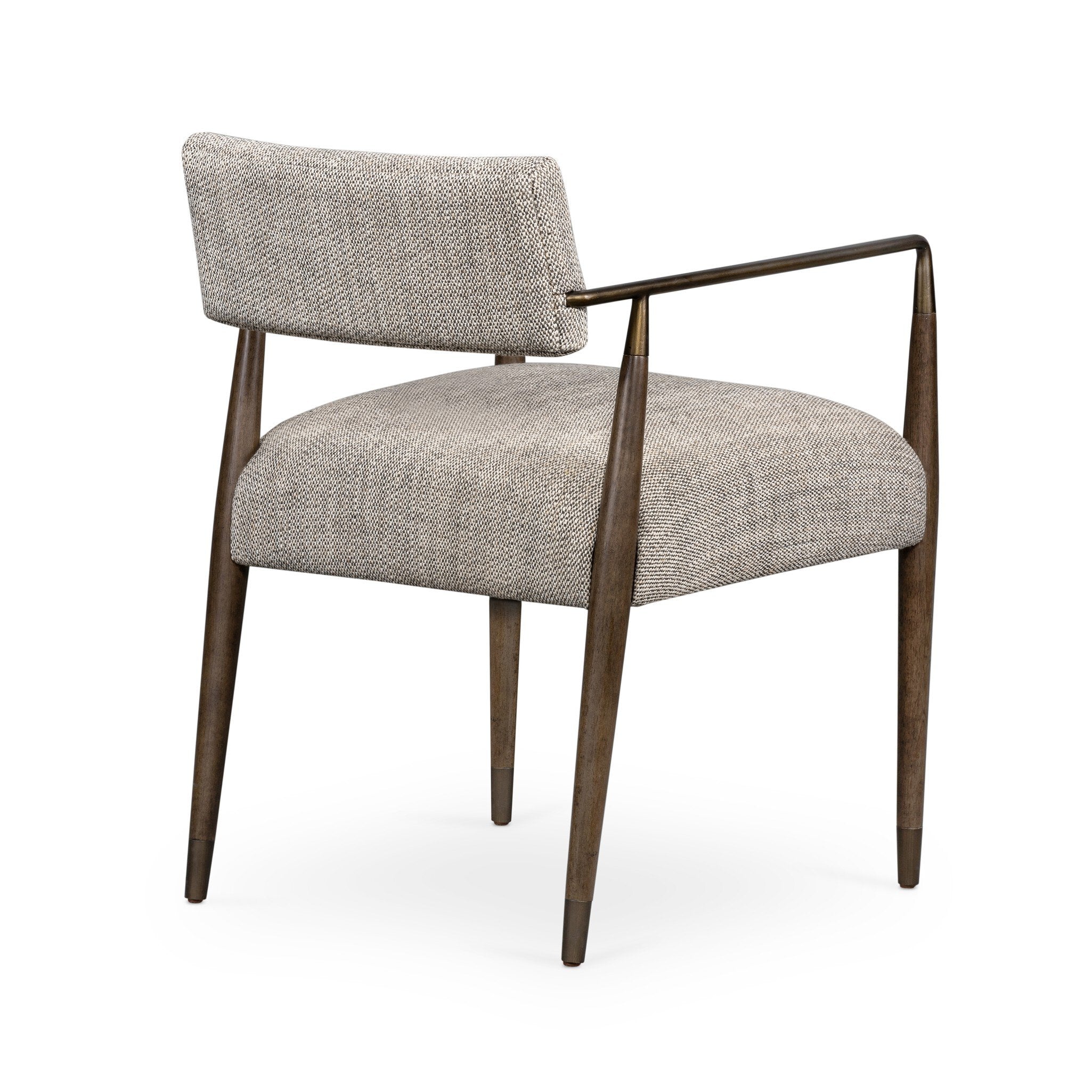 Angled Backside Waldon Dining Chair in Toasted Ash with textured ivory upholstery and an architectural wood frame