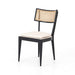 Angled Britt Dining Chair in Cambric Ivory performance fabric with black parawood tapered legs