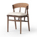 Angled Buxton Armless Dining Chair in solid oak with a hand-wrapped paper rush back and Savile Flax seat