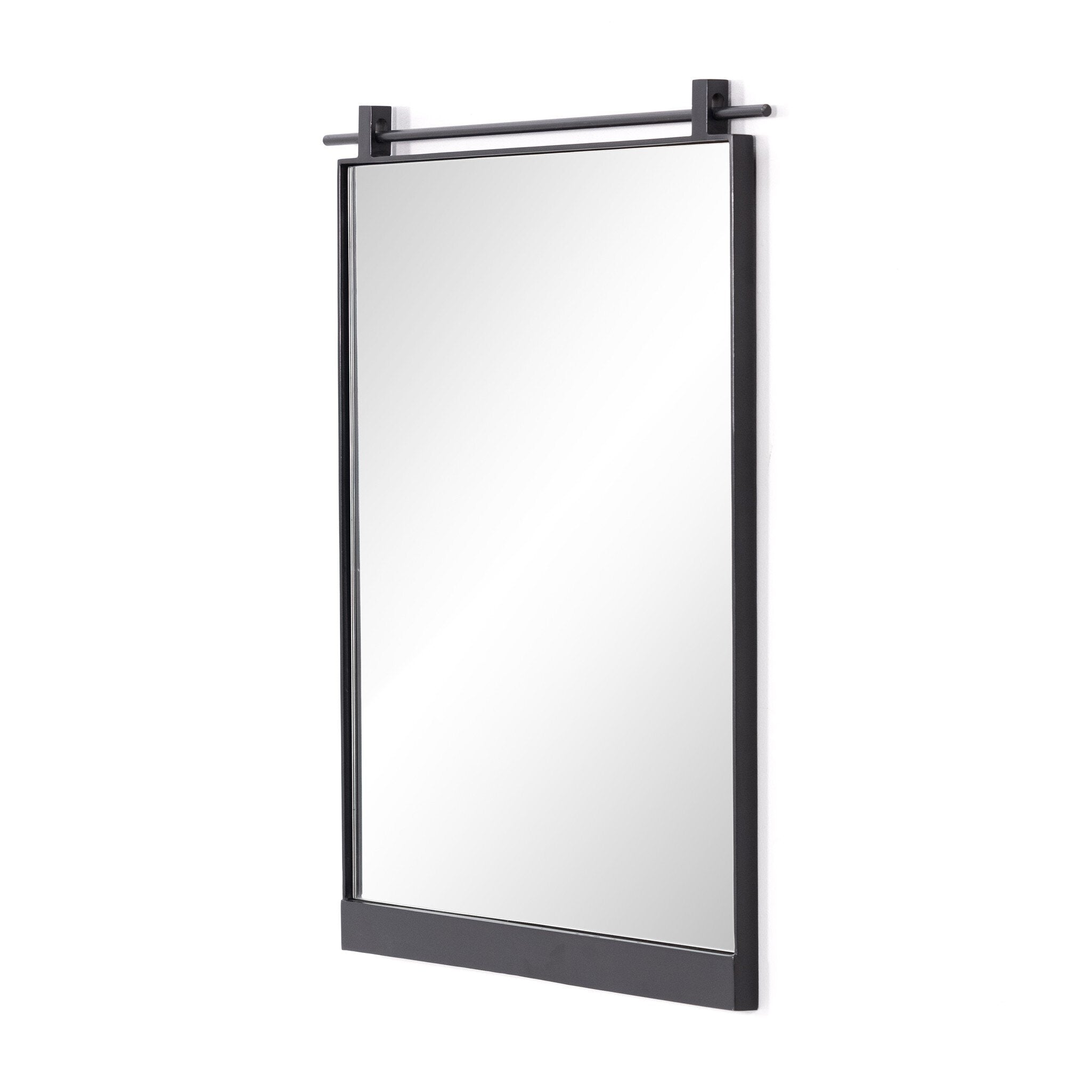 Angled Chico small square wall mirror with a vertical antique iron suspension bar