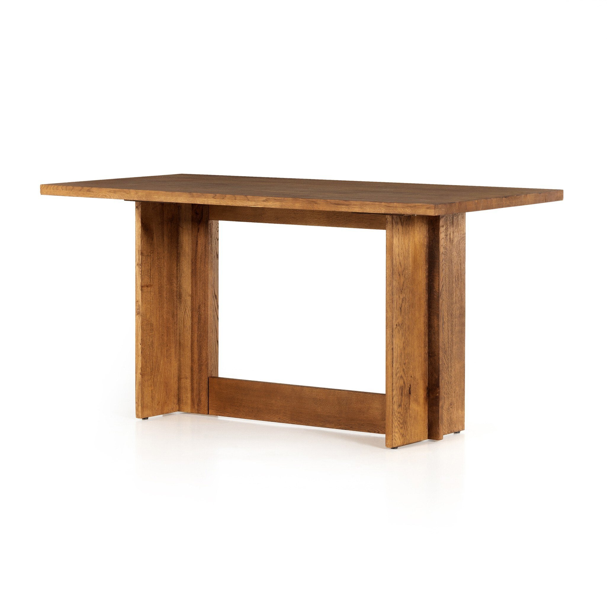 Angled Erie Bar Table in Smoked Oak with a chunky pedestal base and modern rustic design