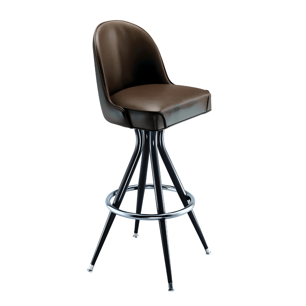 Angled Fudge Brown Elise 2288 Bar Stool by Social Design Supply Co: A modern minimalist hospitality bar stool with soft upholstery and a clean silhouette for boutique and commercial restaurant interiors