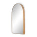 Angled Georgina 21-inch arched wall mirror with a slender polished brass-finished aluminum frame