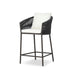 Angled Modern Porto Outdoor Counter Stool with Charcoal Aluminum Frame and Dark Grey Woven Rope Barrel Back