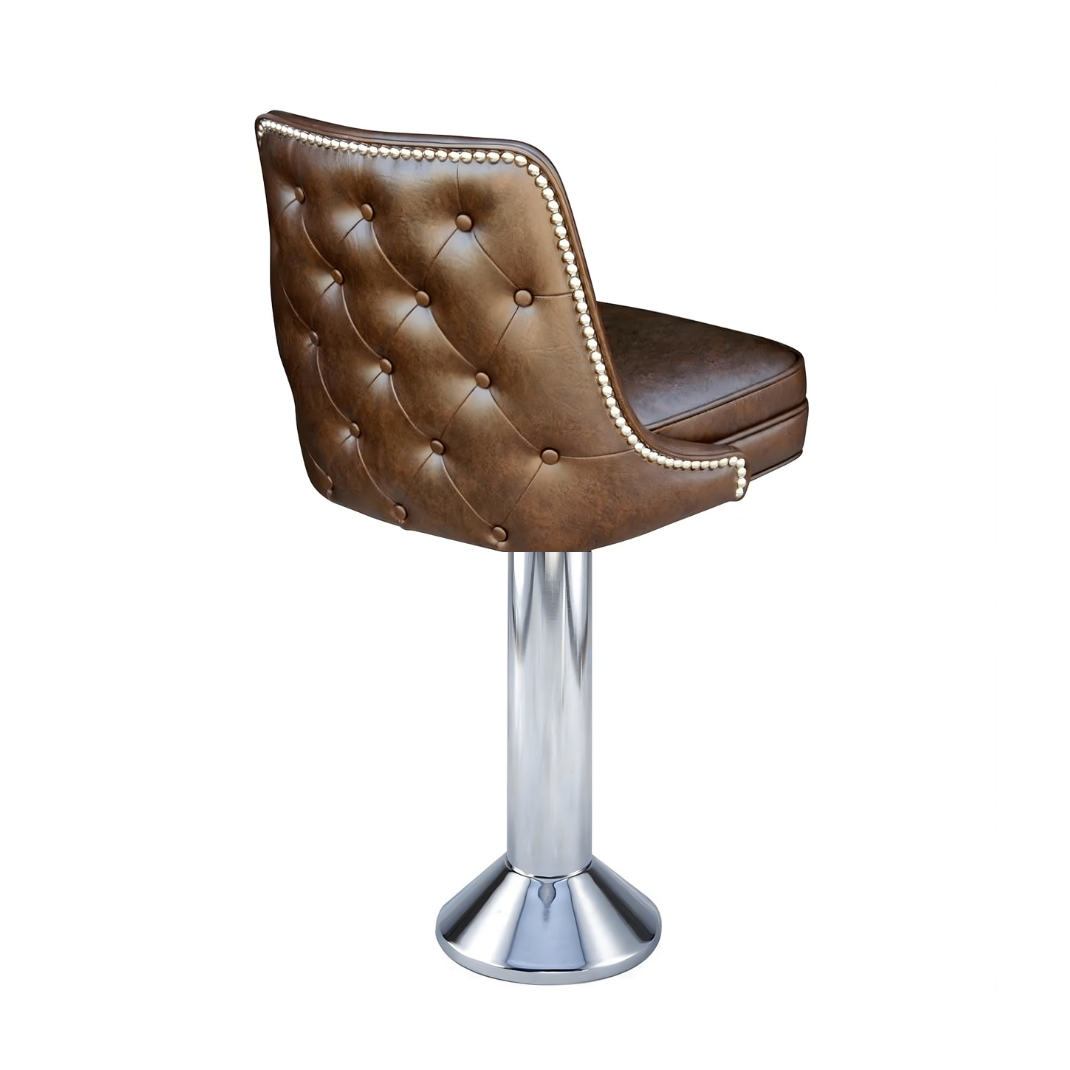 Angled Porcini Marsley Bolted Stool by Social Design Supply Co: A commercial-grade floor-mounted bar stool with a contoured upholstered seat and high-durability finish for hospitality bars