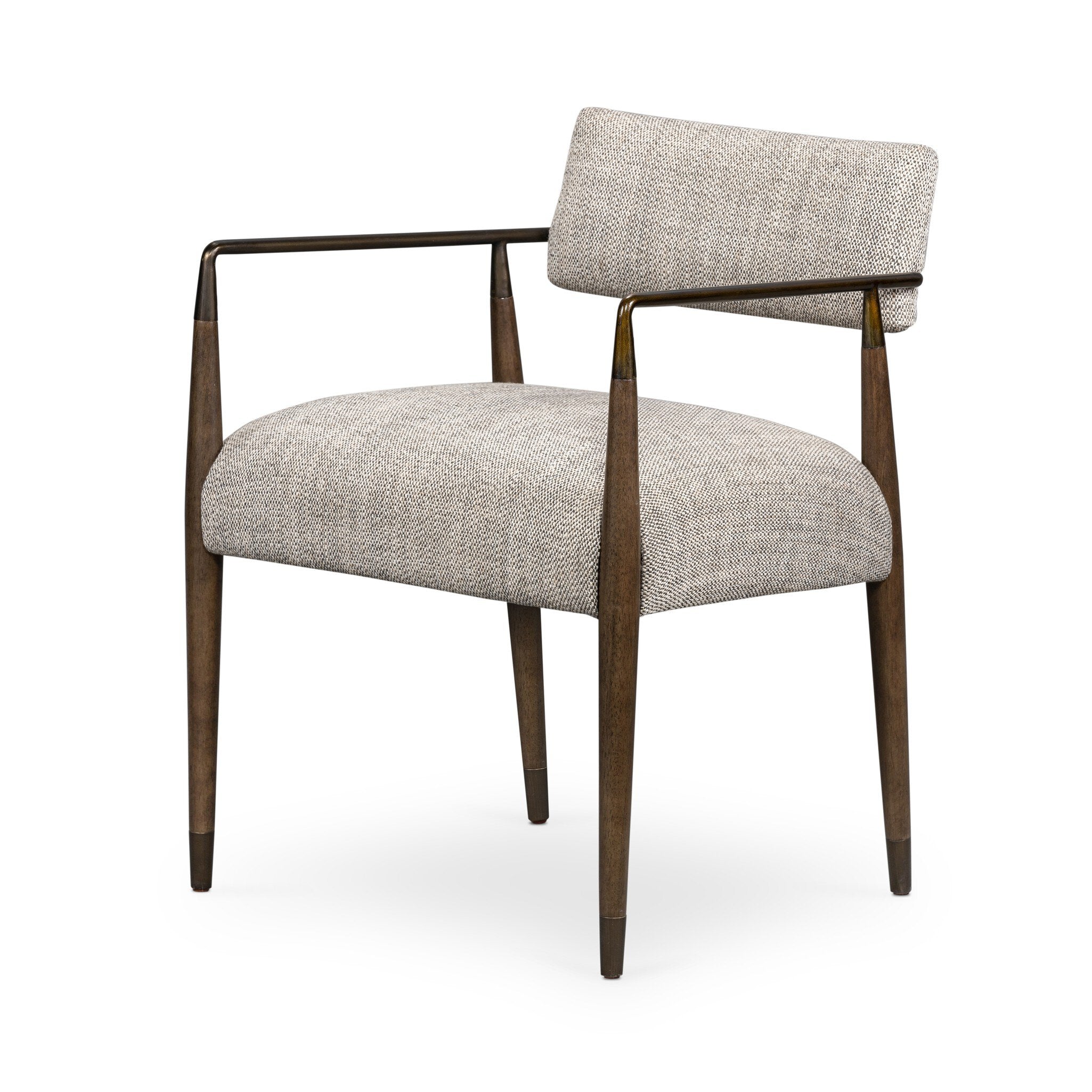 Angled Waldon Dining Chair in Toasted Ash with textured ivory upholstery and an architectural wood frame