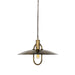Arely 30-inch industrial pendant light in dark antique brass with perforated dome showing glowing bulb and main detail  