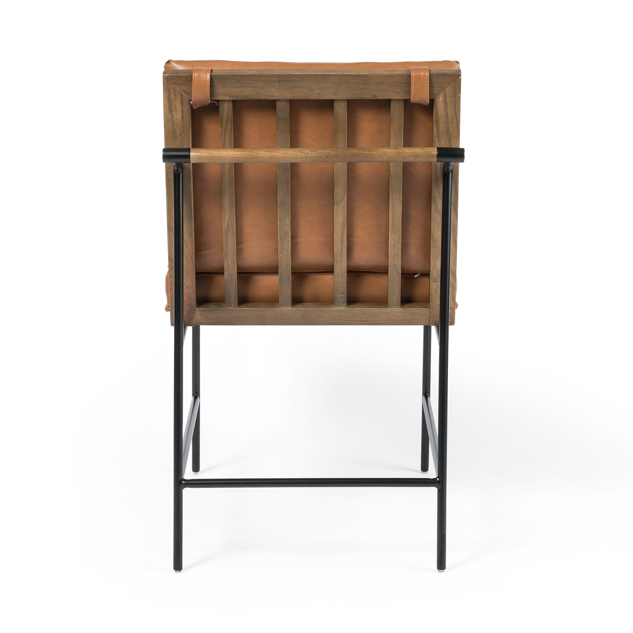 Back Crete Dining Chair with amber oak ladderback, black iron frame, and Sierra Butterscotch seat