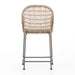 Back Modern low-armed outdoor bar stool with white wicker weaving and a bronze industrial frame for hospitality dining