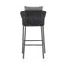 Back Porto Outdoor Bar Stool with a natural teak frame and weather-resistant grey rope-weave backrest