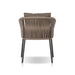 Back Porto Outdoor Dining Chair with a natural teak frame and weather-resistant brown rope-weave backrest