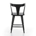 Black oak counter stool with contoured backrest and round-edged seat, front view