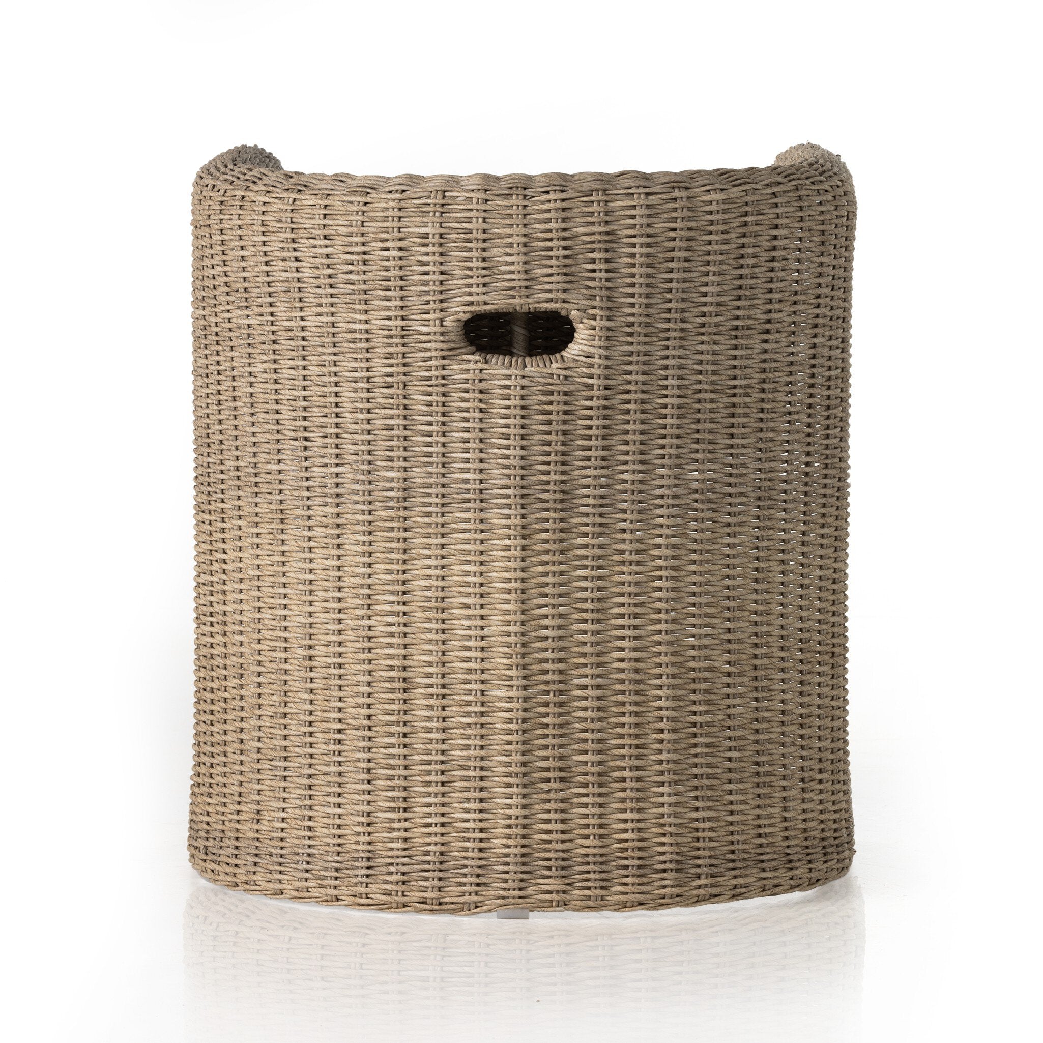 Back Tucson Outdoor Dining Chair with woven wicker frame and Stinson White cushions