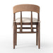 Back view Buxton Armless Dining Chair in solid oak with a hand-wrapped paper rush back and Savile Flax seat