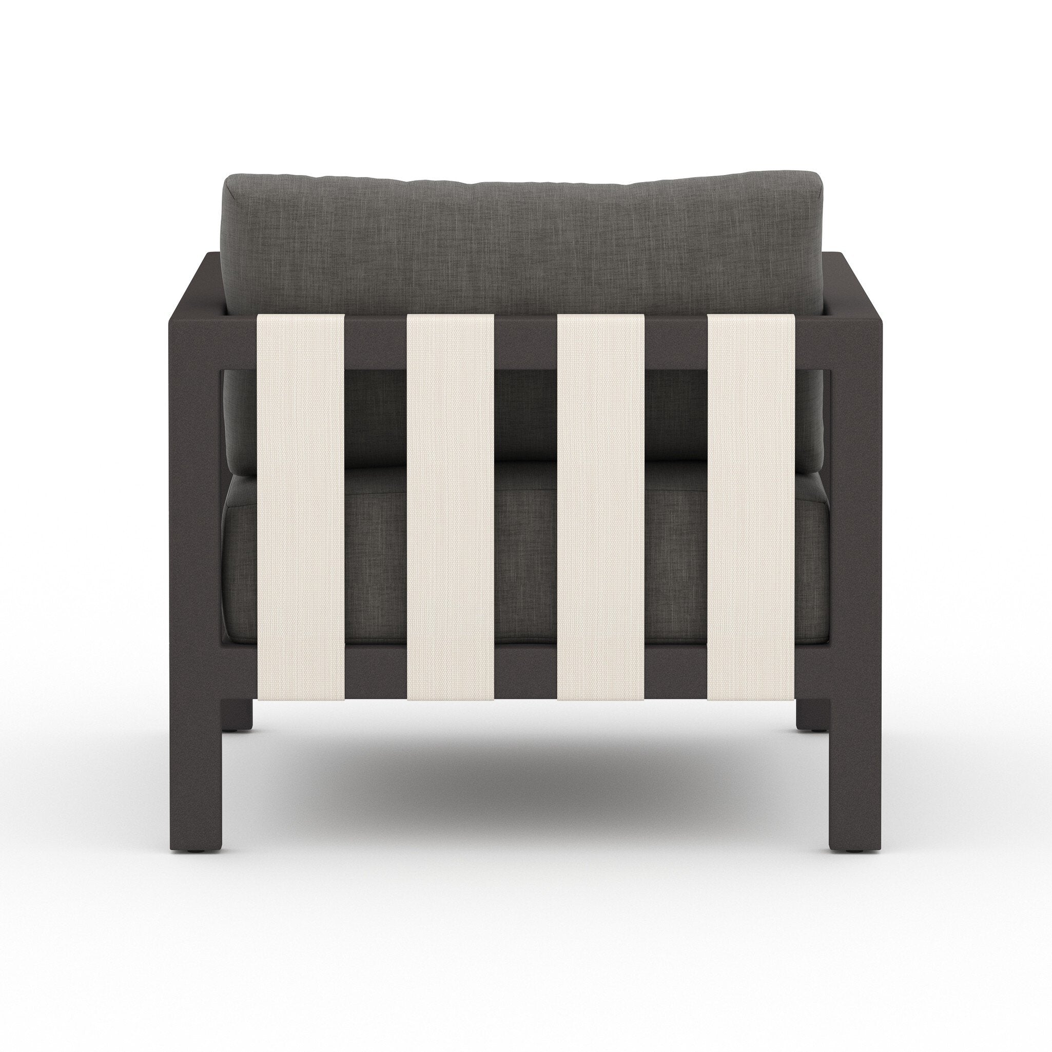 Back view Modern low-slung Sonoma Outdoor Chair featuring weather-resistant rope and solid teak wood